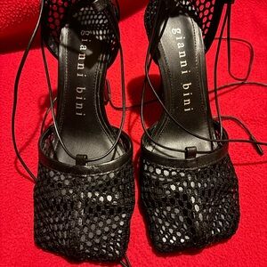 Gianni Bini Black Mesh Lace-Up Heels